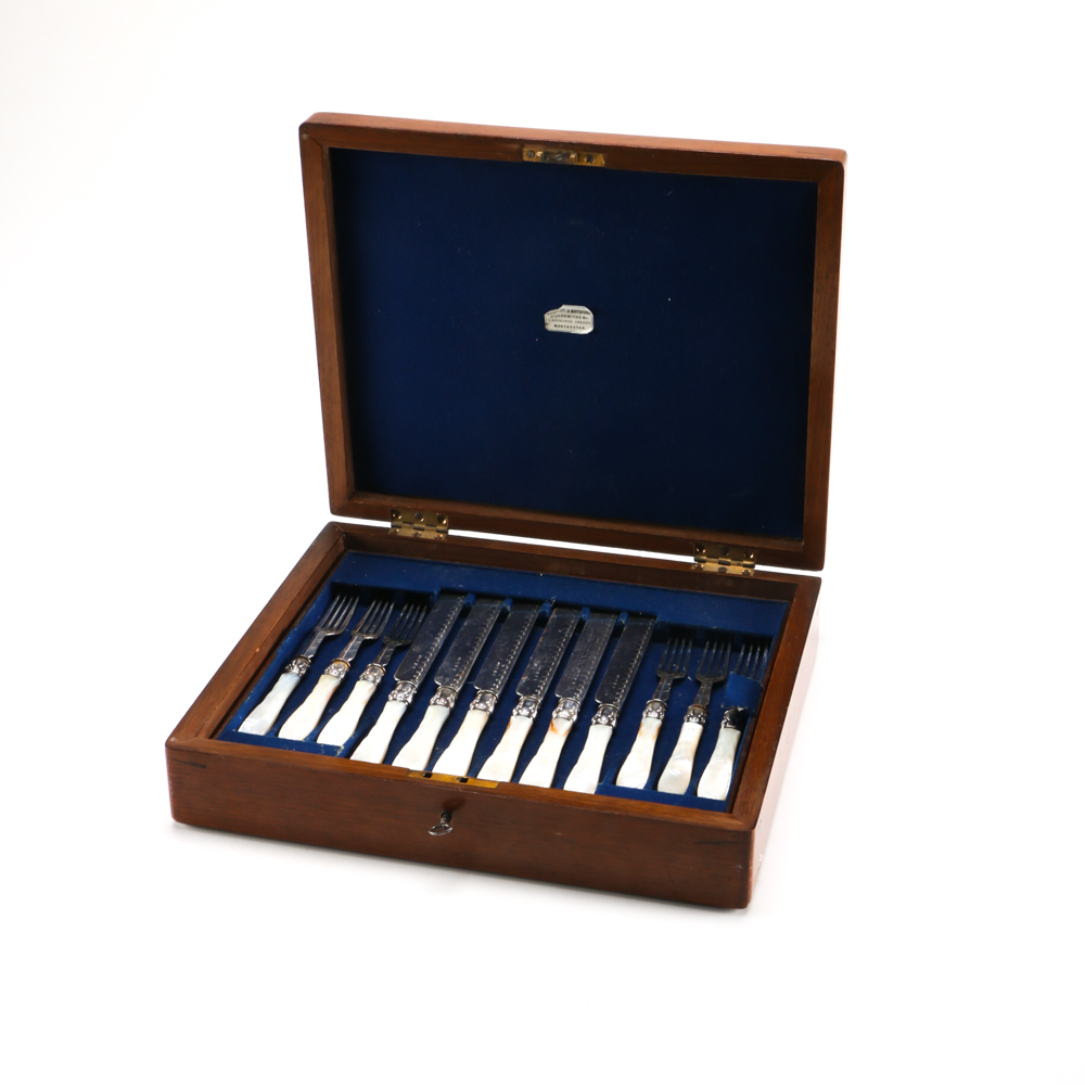 Antique William Hutton & Sons Silver Plate and Mother of Pearl Flatware