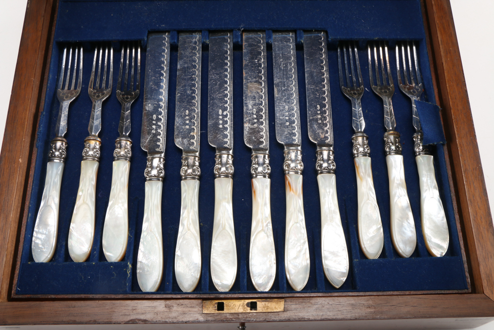 Antique William Hutton & Sons Silver Plate and Mother of Pearl Flatware