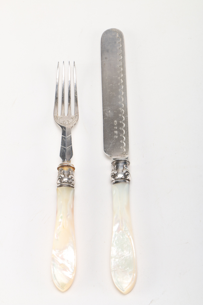 Antique William Hutton & Sons Silver Plate and Mother of Pearl Flatware