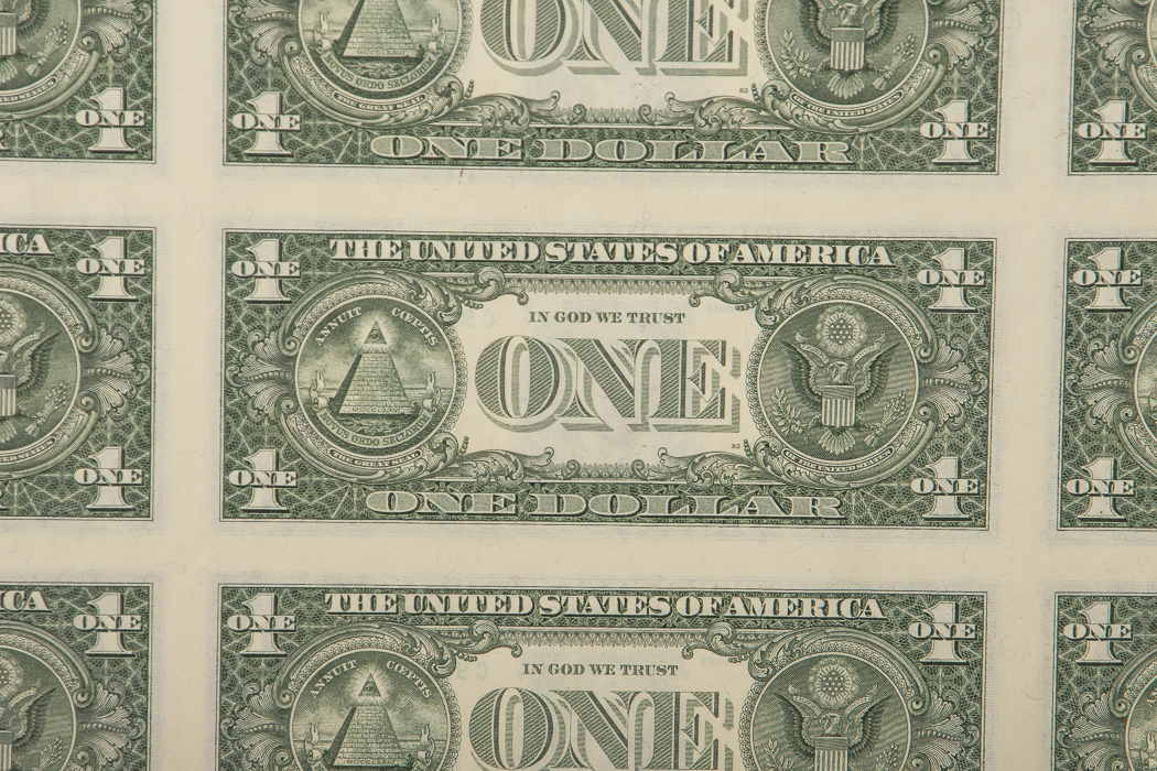 Sheet of Uncut U.S. Dollar Bills