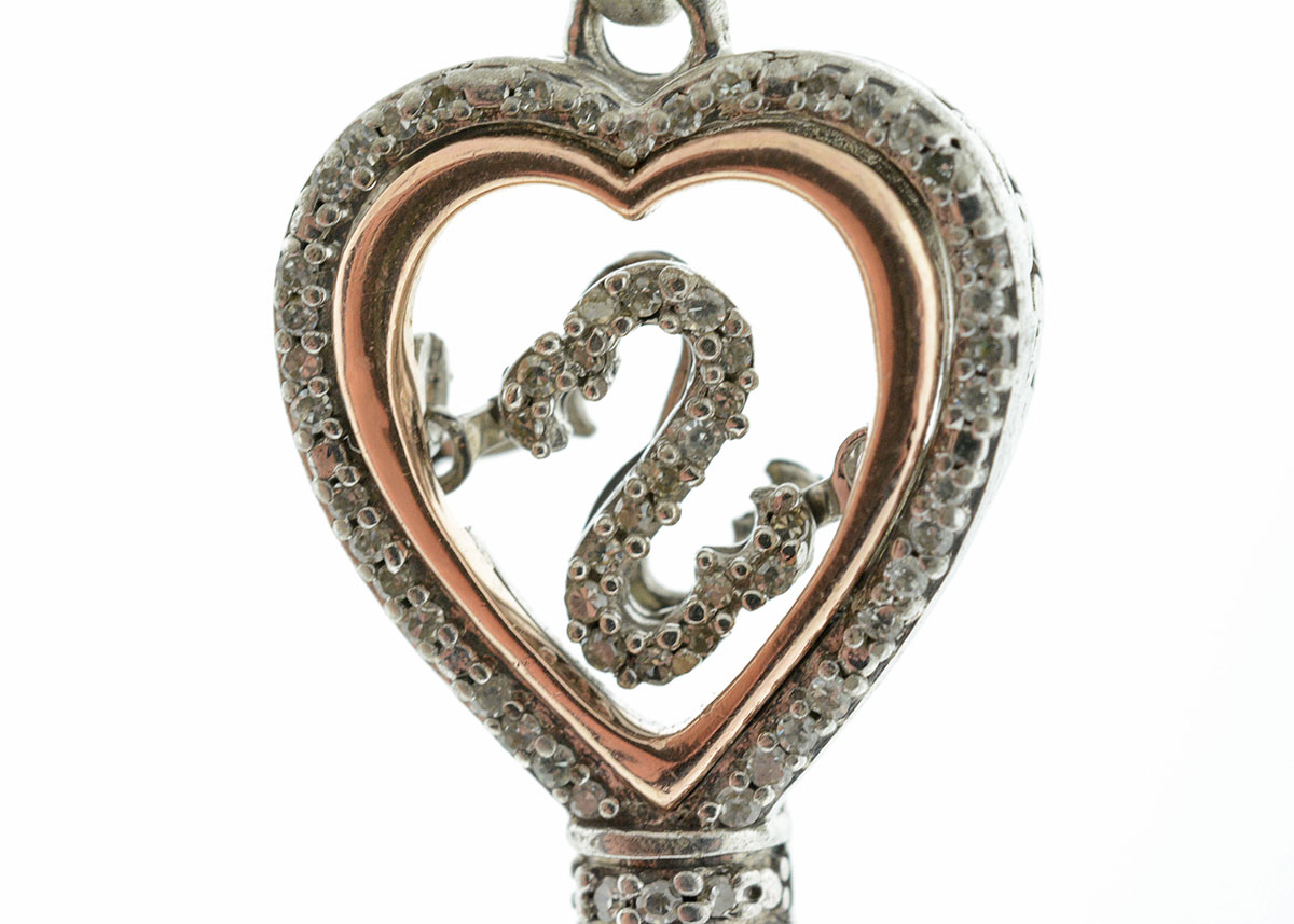 Open Hearts by Jane Seymour Sterling SIlver and 10K Rose Gold Diamond Key Pendant Necklace