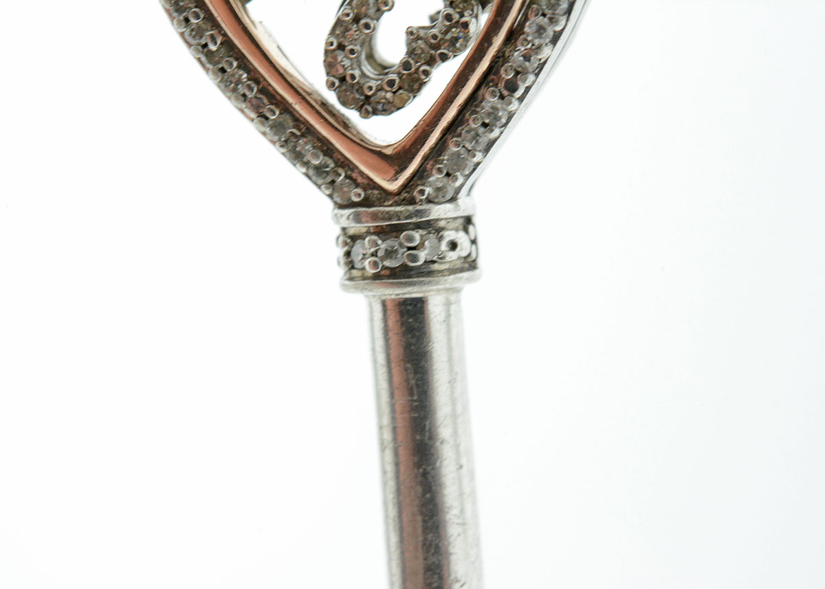 Open Hearts by Jane Seymour Sterling SIlver and 10K Rose Gold Diamond Key Pendant Necklace