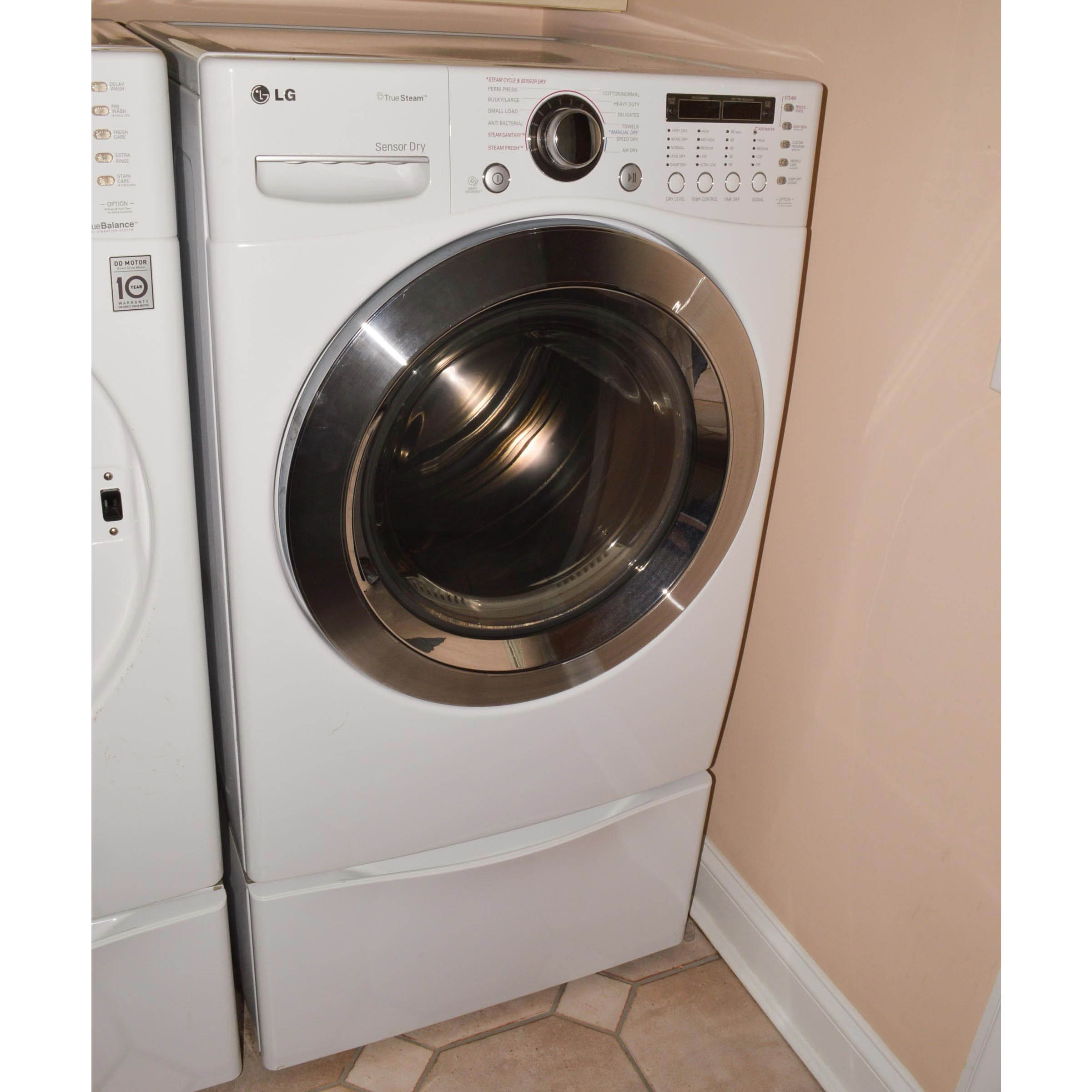 LG TrueSteam Electric Dryer with Pedestal Base
