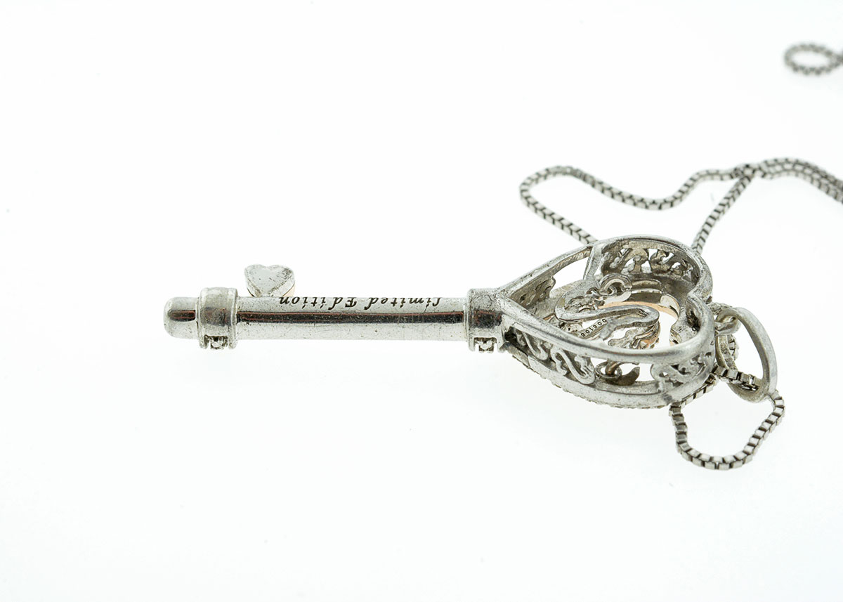 Open Hearts by Jane Seymour Sterling SIlver and 10K Rose Gold Diamond Key Pendant Necklace