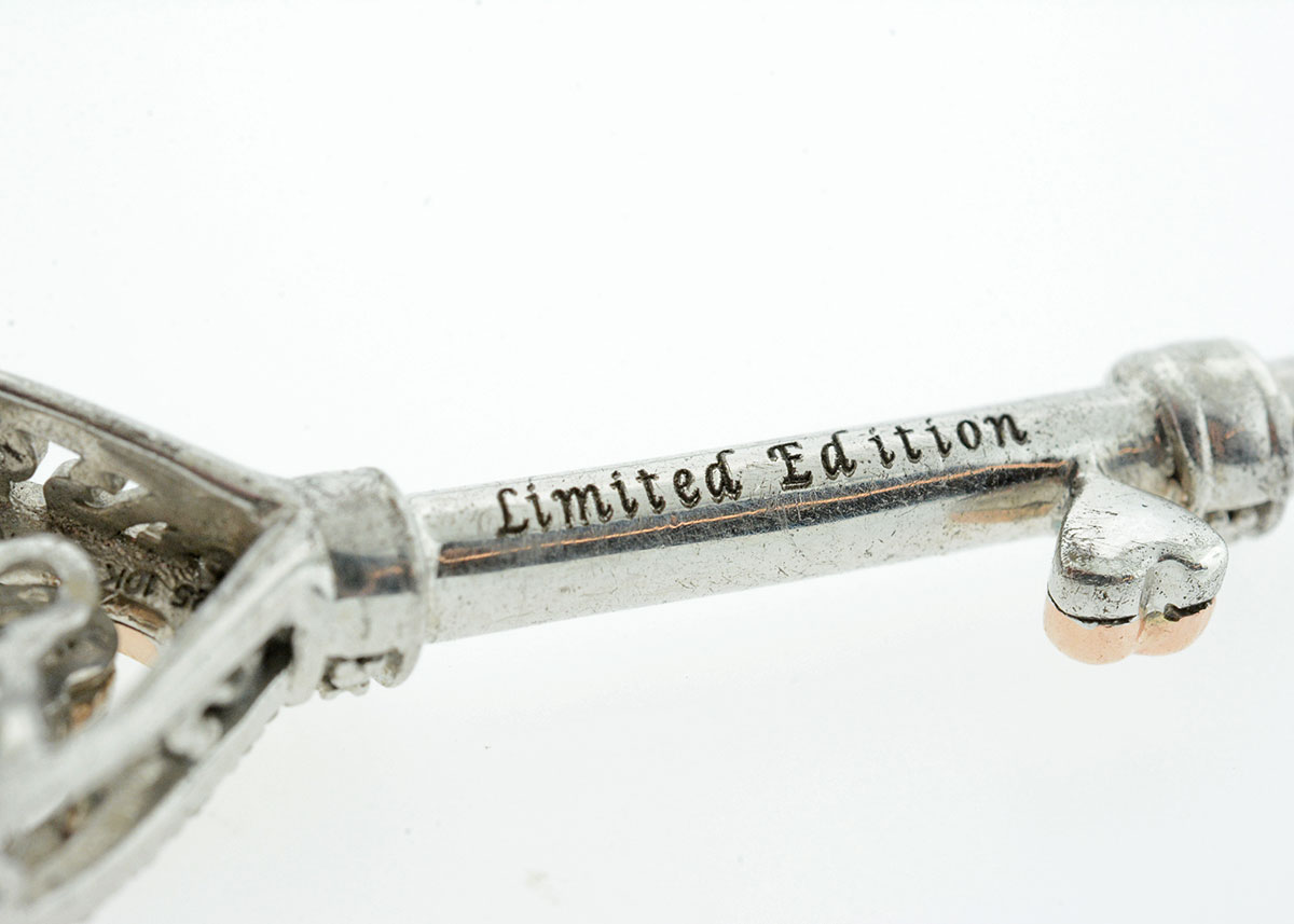 Open Hearts by Jane Seymour Sterling SIlver and 10K Rose Gold Diamond Key Pendant Necklace