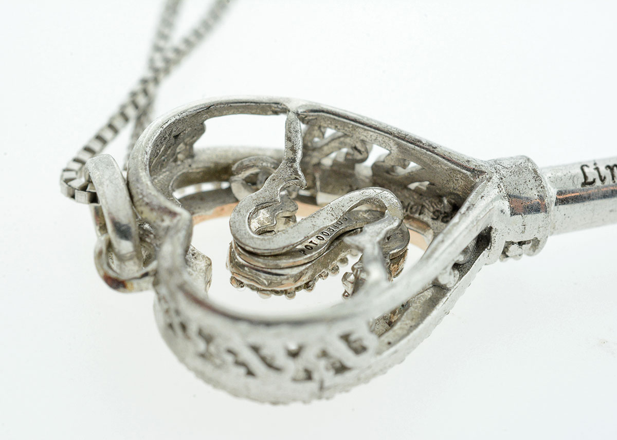 Open Hearts by Jane Seymour Sterling SIlver and 10K Rose Gold Diamond Key Pendant Necklace