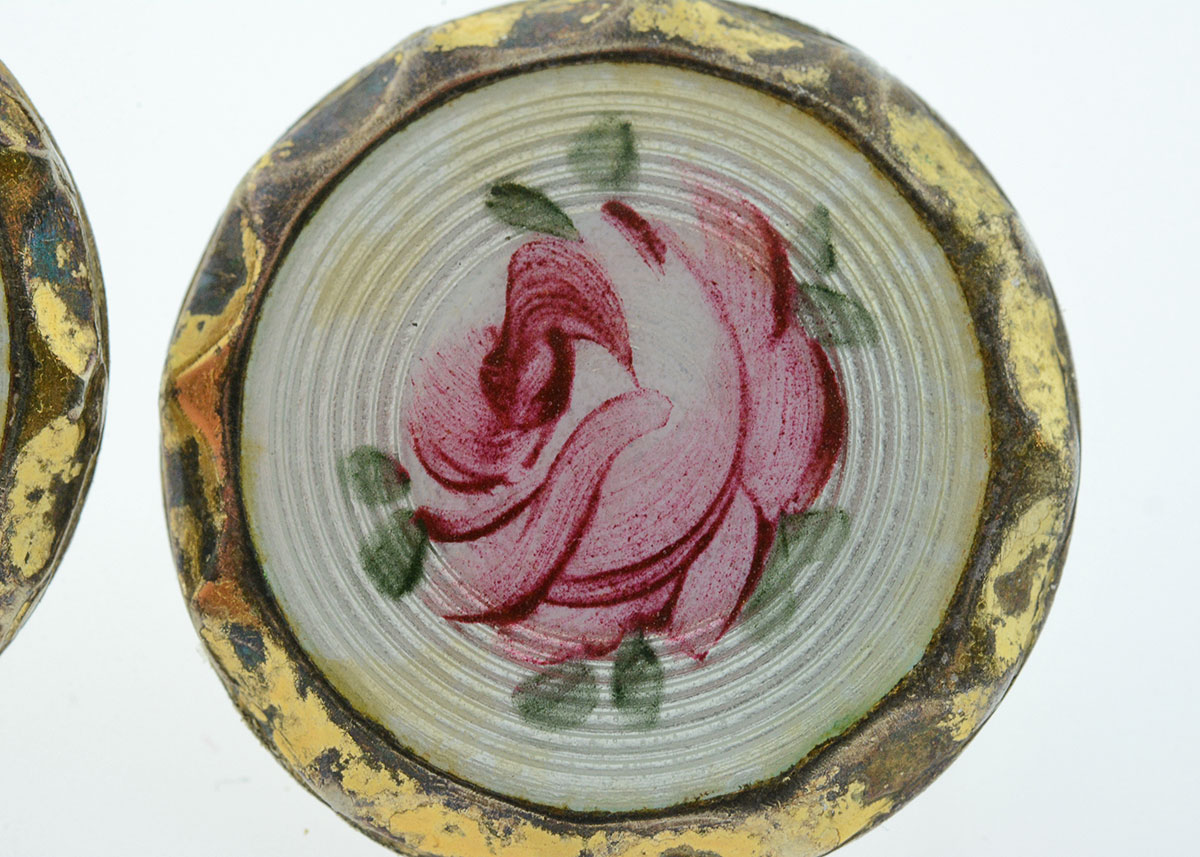 Vintage Sterling Clip On Earrings with Handpainted Enamel and Gold Plating