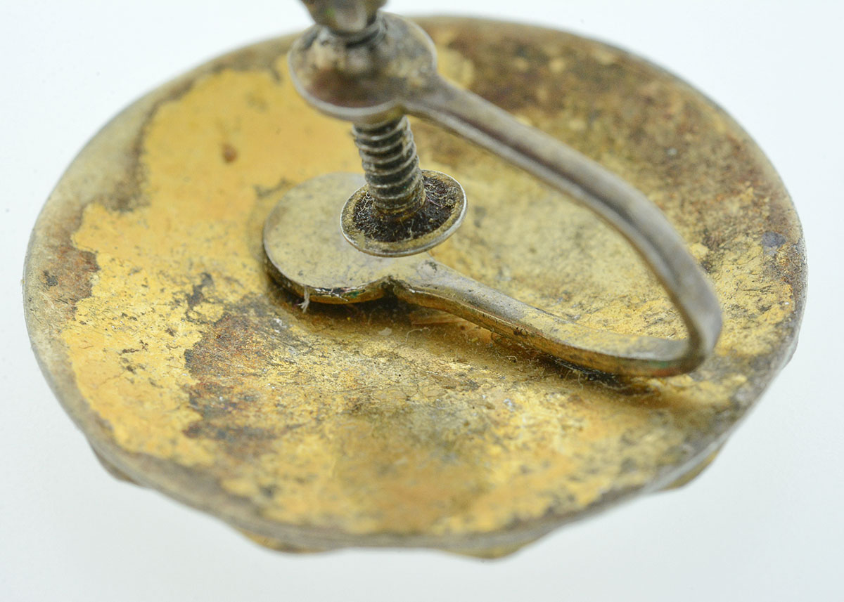 Vintage Sterling Clip On Earrings with Handpainted Enamel and Gold Plating