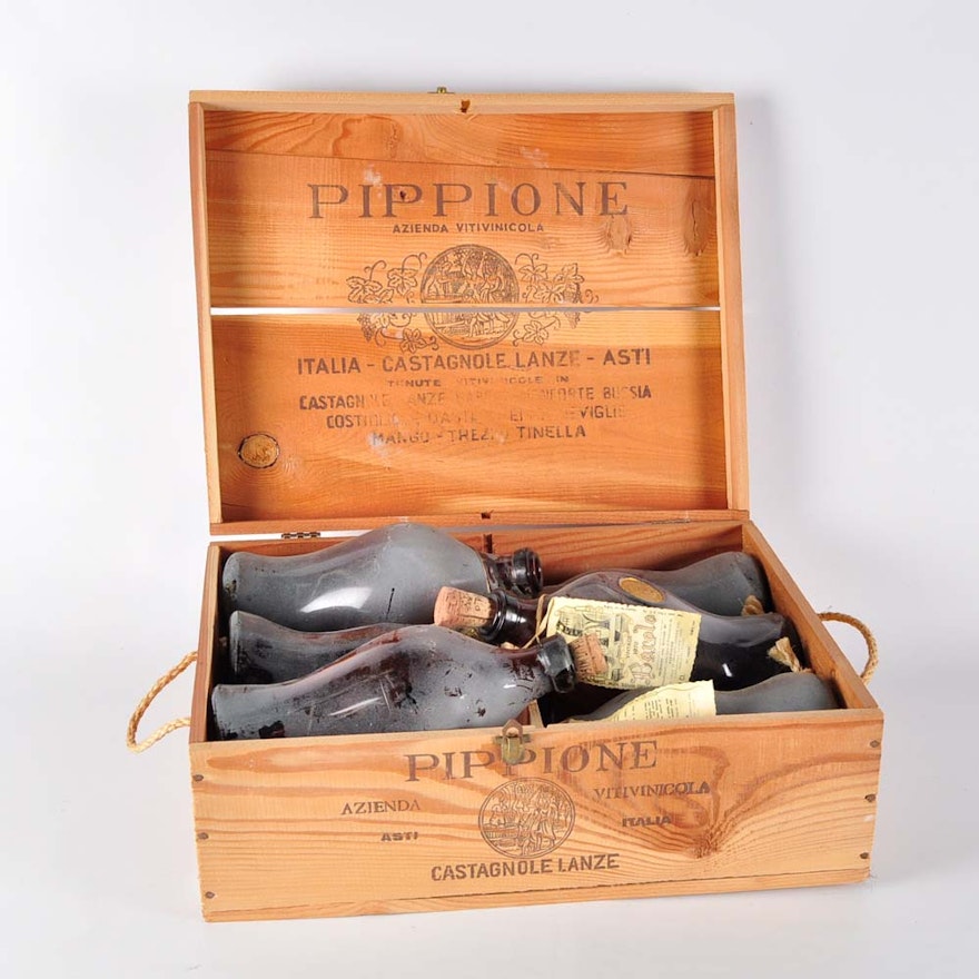 Pippione Crate of Vintage Italian 1970 Barolo Wine Bottles