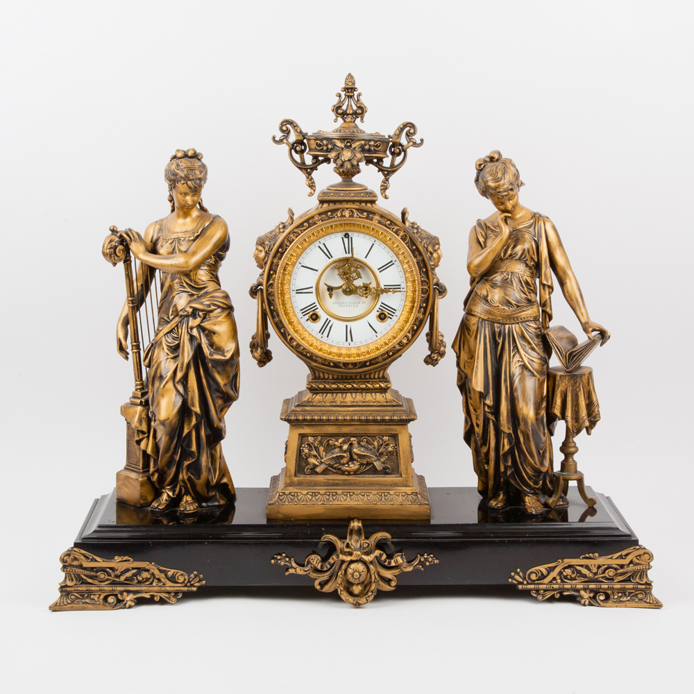 Ansonia "Poetry and Music" Figural Mantel Clock, Circa 1894