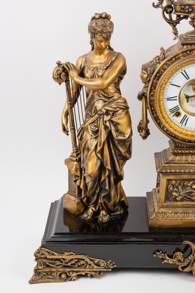 Ansonia "Poetry and Music" Figural Mantel Clock, Circa 1894