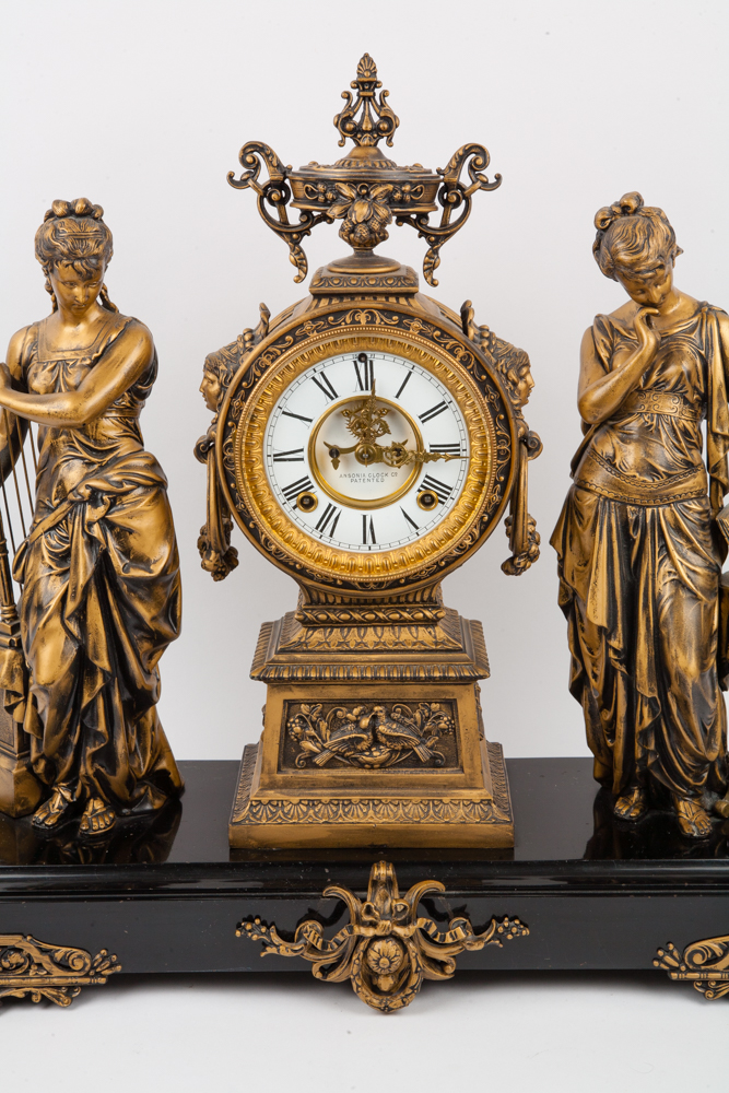 Ansonia "Poetry and Music" Figural Mantel Clock, Circa 1894