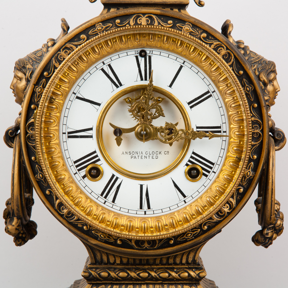 Ansonia "Poetry and Music" Figural Mantel Clock, Circa 1894