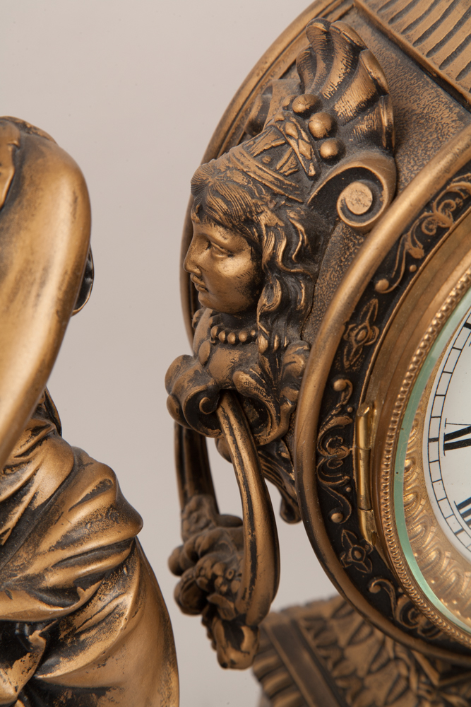 Ansonia "Poetry and Music" Figural Mantel Clock, Circa 1894