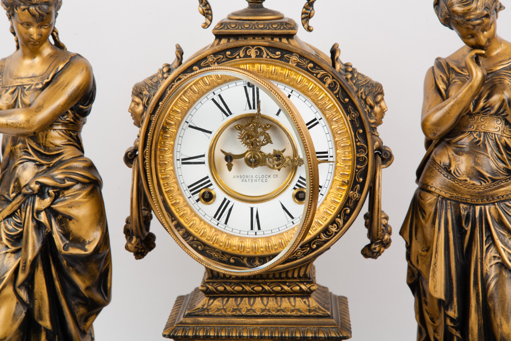 Ansonia "Poetry and Music" Figural Mantel Clock, Circa 1894