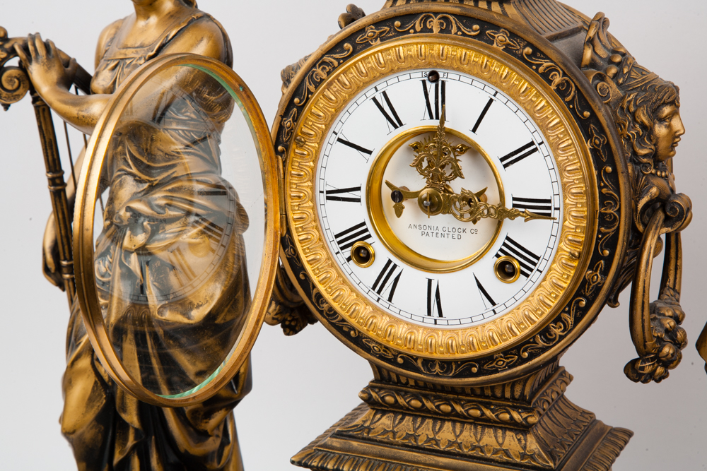 Ansonia "Poetry and Music" Figural Mantel Clock, Circa 1894