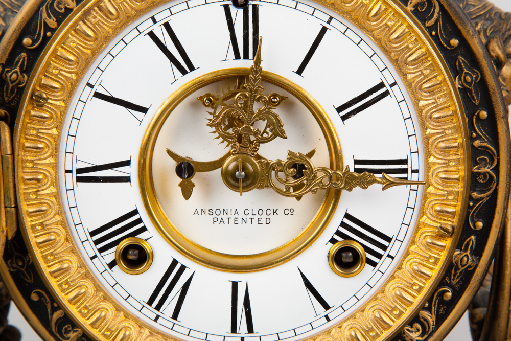 Ansonia "Poetry and Music" Figural Mantel Clock, Circa 1894
