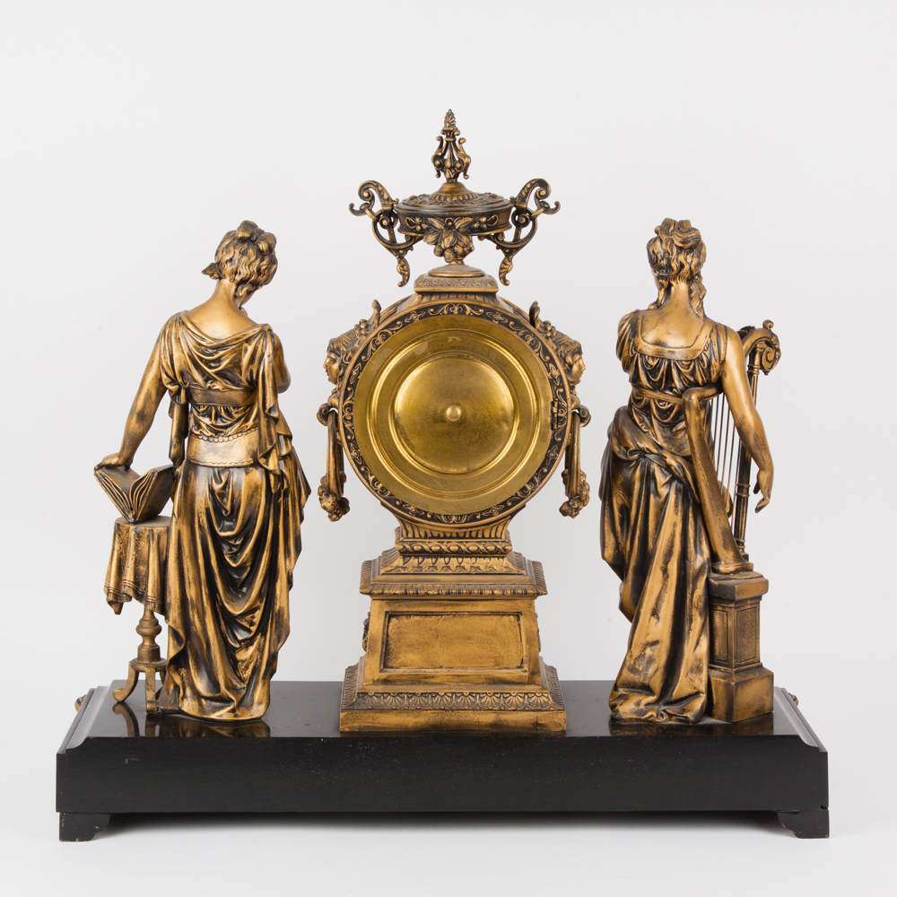Ansonia "Poetry and Music" Figural Mantel Clock, Circa 1894