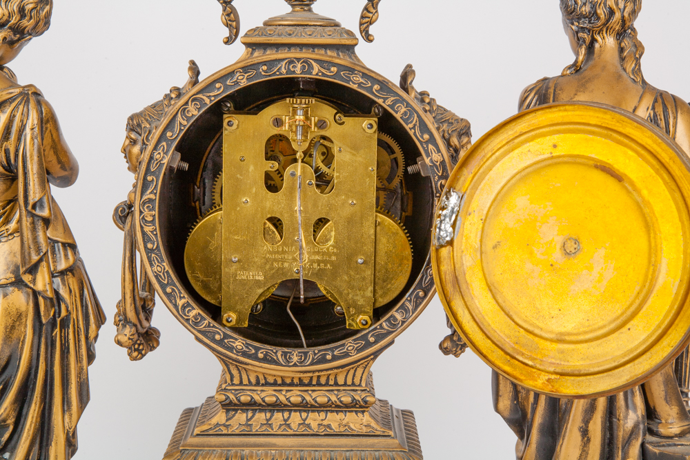 Ansonia "Poetry and Music" Figural Mantel Clock, Circa 1894