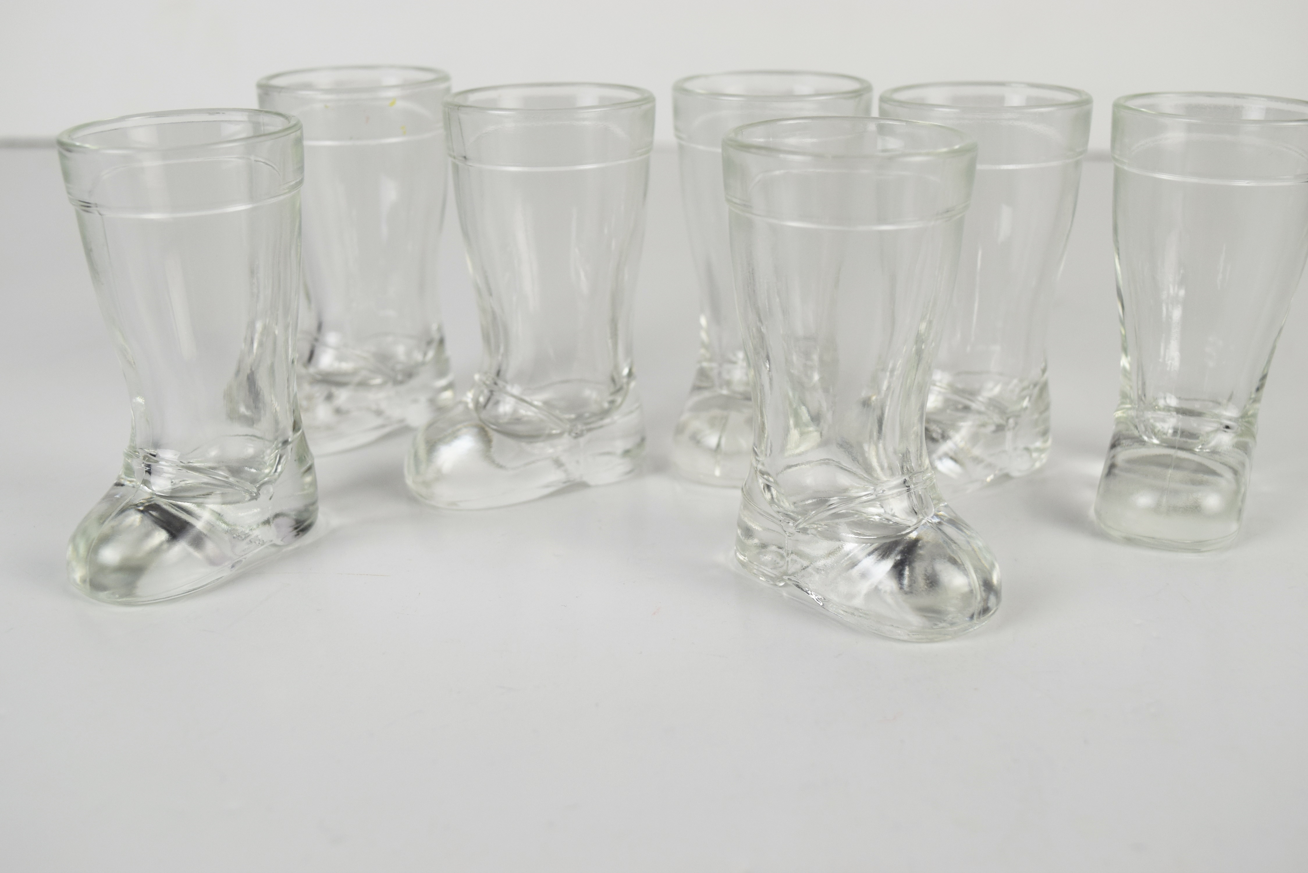 Vintage Boot Shaped Glass Shot Glasses, Set of Eight