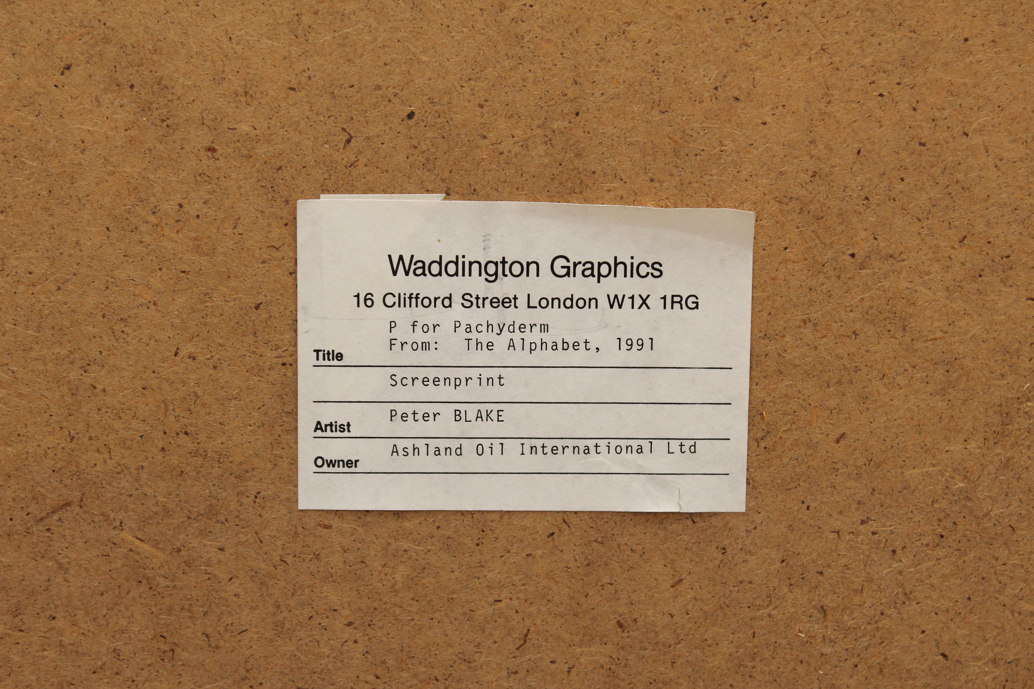 Peter Blake "P is For Pachyderm" Limited Edition Serigraph