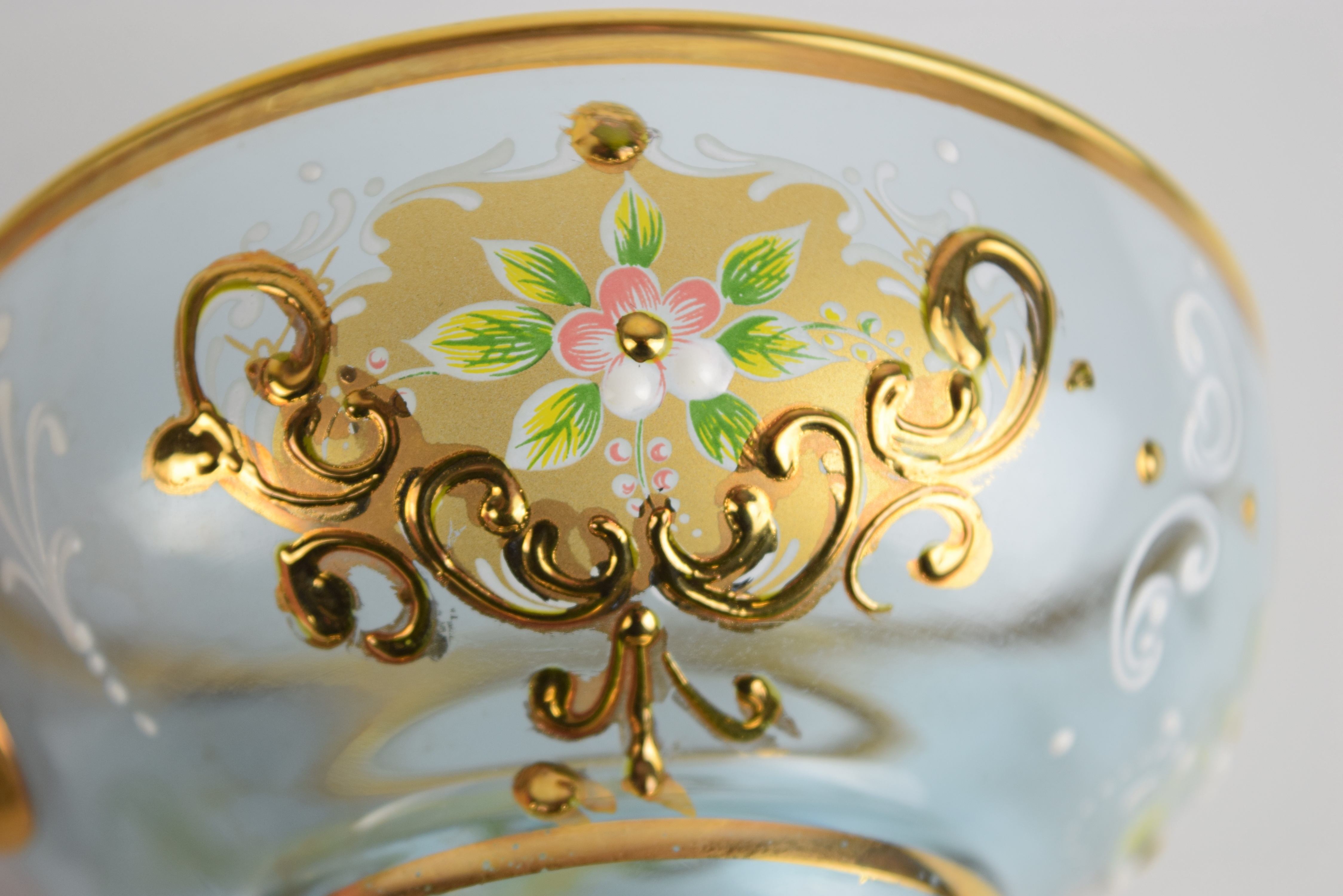 Neodymium/Alexandrite Murano Glass Punch Bowl and Cups, Signed