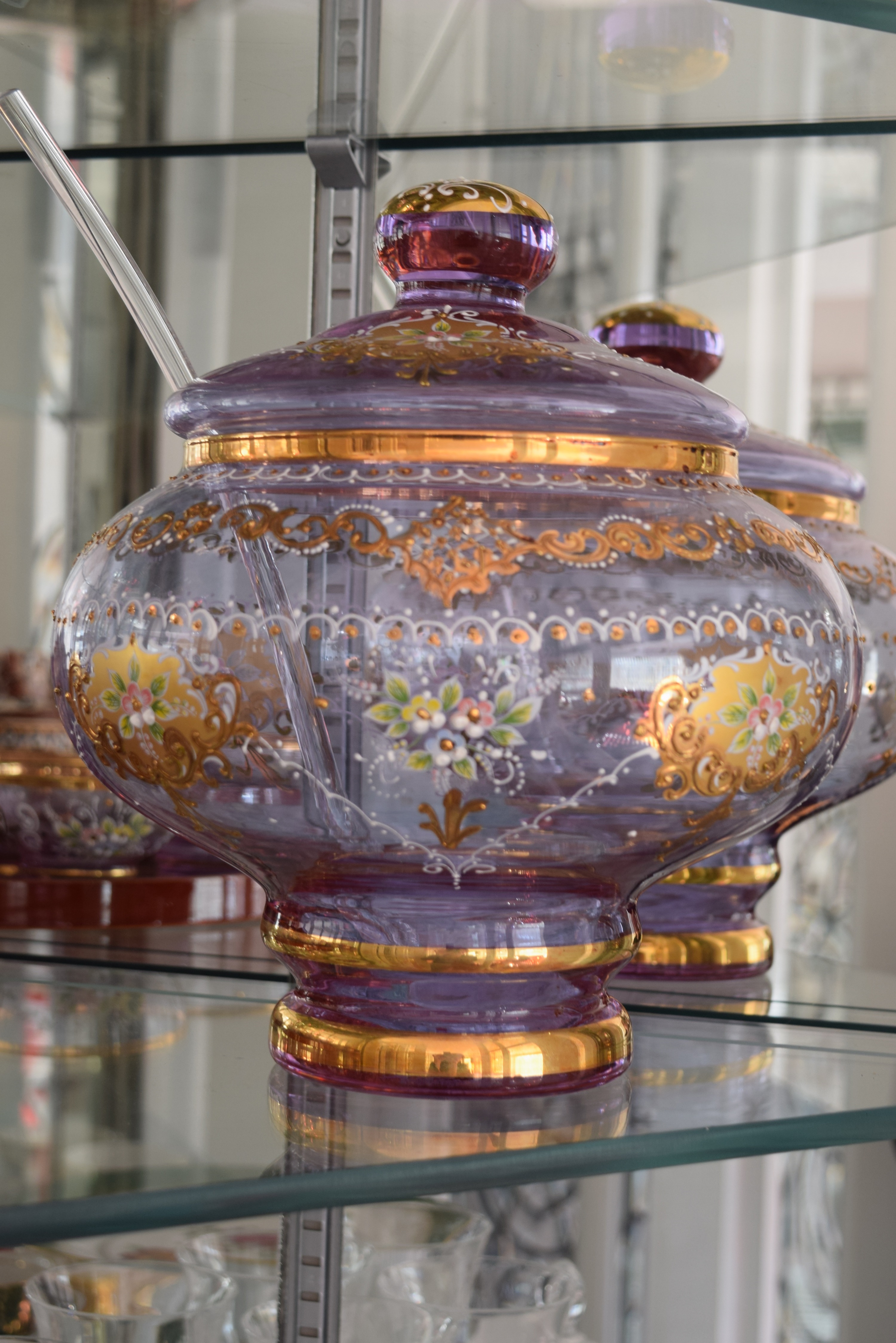 Neodymium/Alexandrite Murano Glass Punch Bowl and Cups, Signed