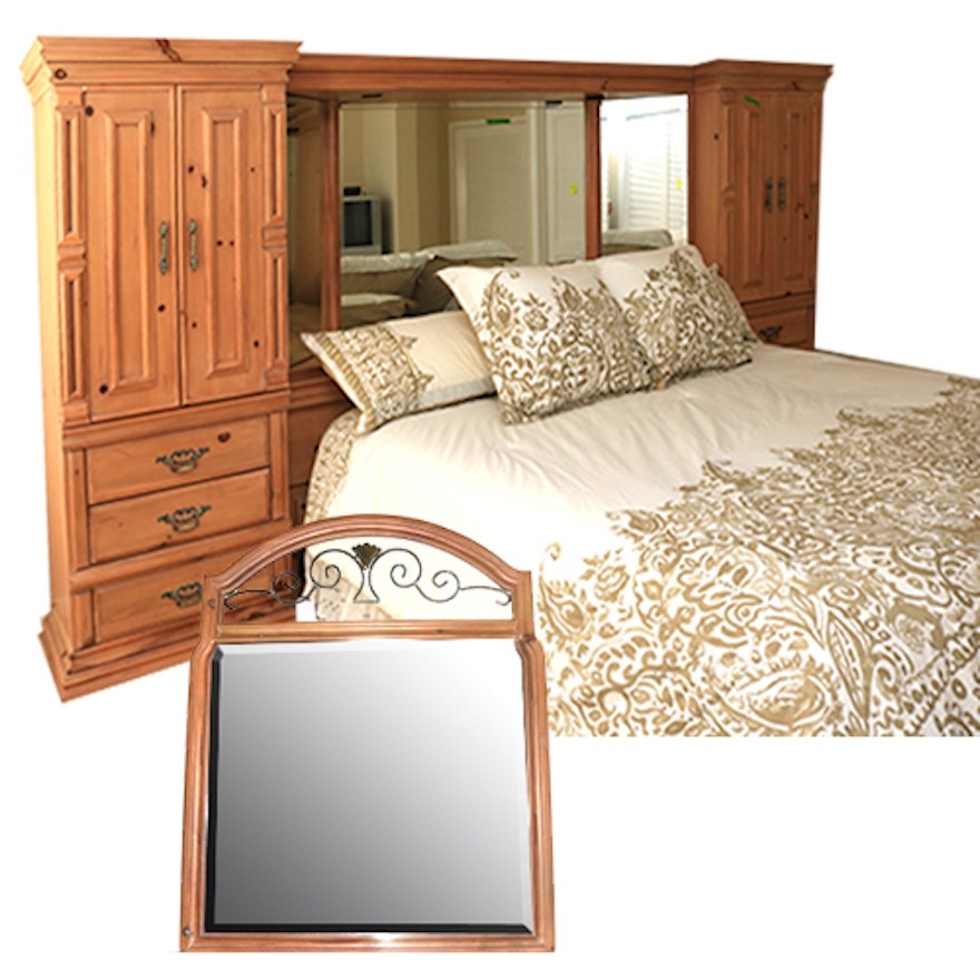 King Size Boyd Storage Headboard, Bed Frame, and Vanity Mirror