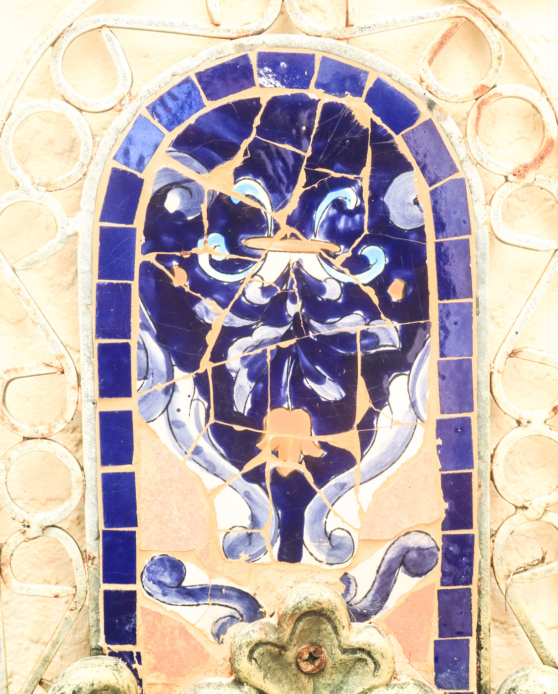 Wrought Iron and Ceramic Wall Planter