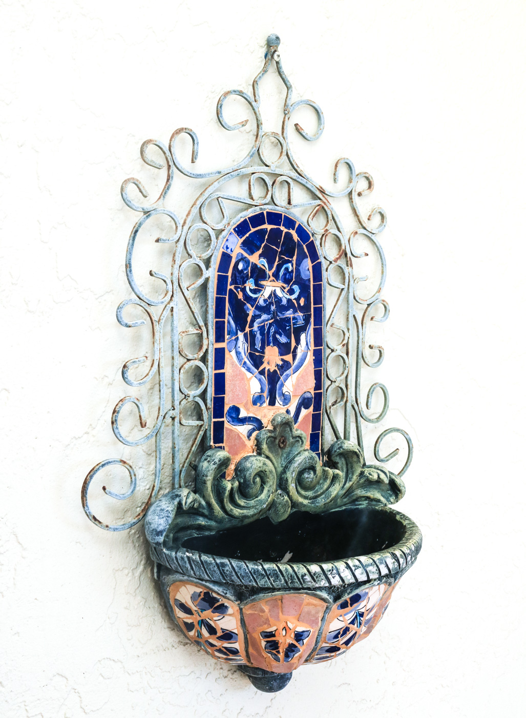 Wrought Iron and Ceramic Wall Planter