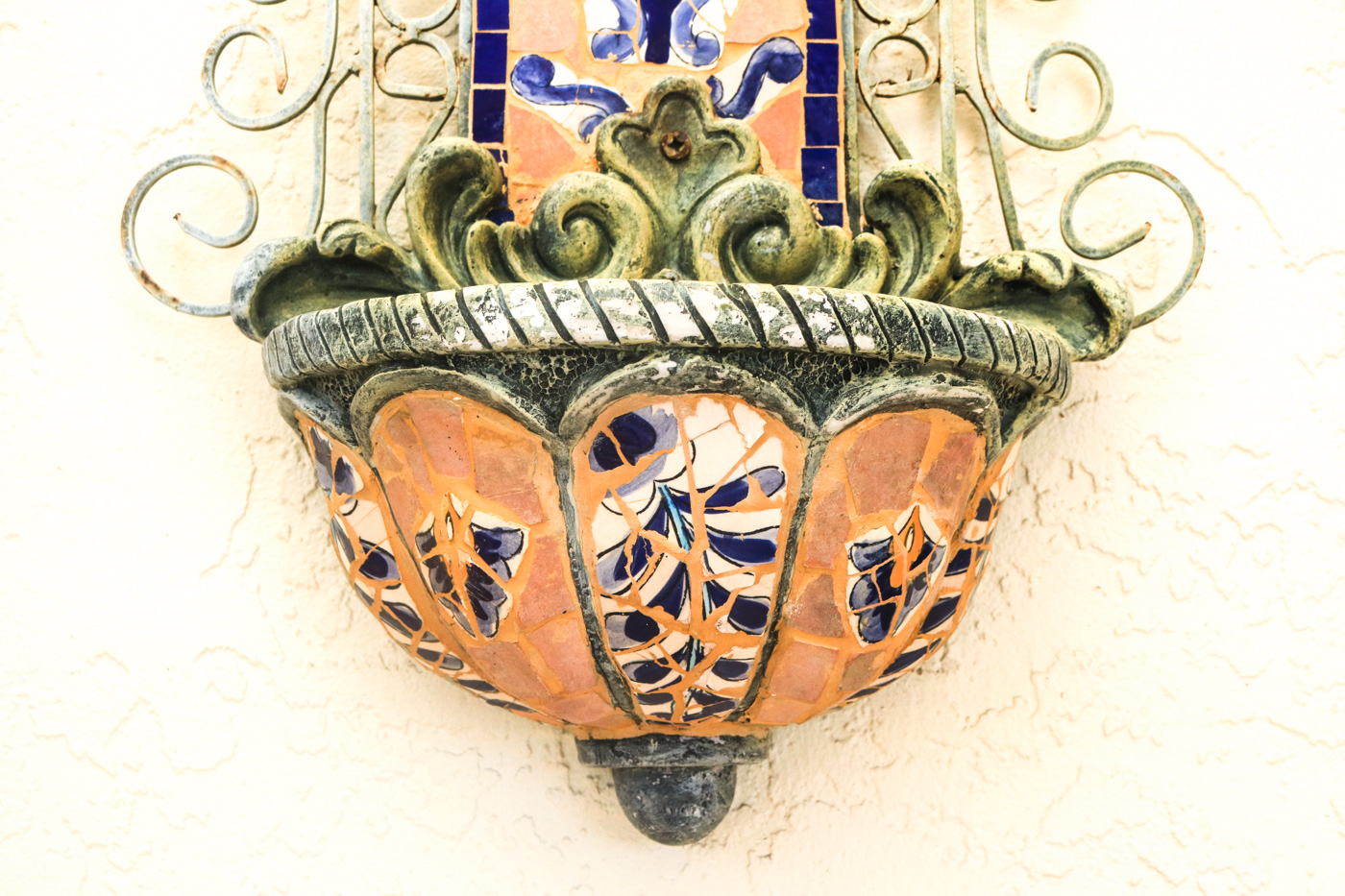 Wrought Iron and Ceramic Wall Planter