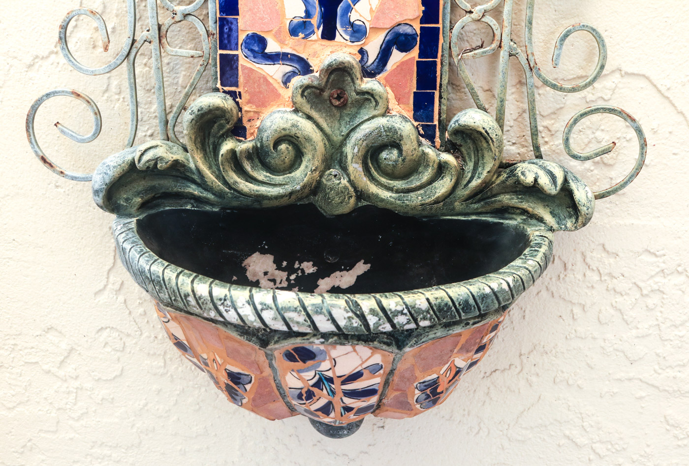 Wrought Iron and Ceramic Wall Planter