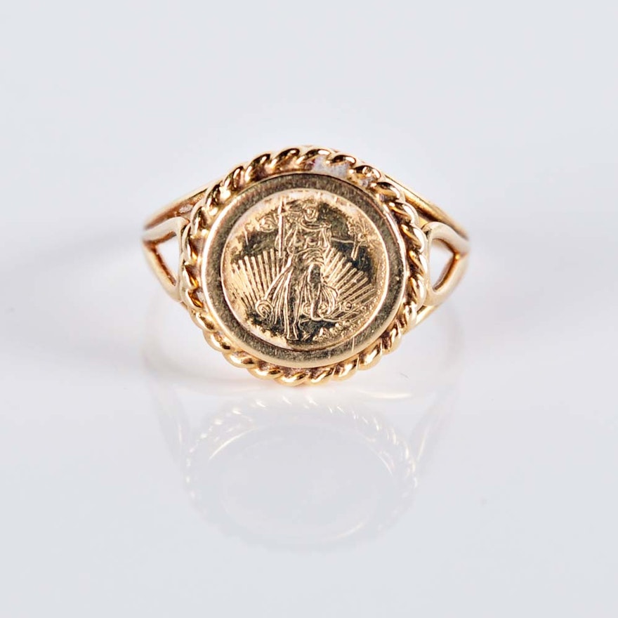 14K Liberty Coin Replica Ring