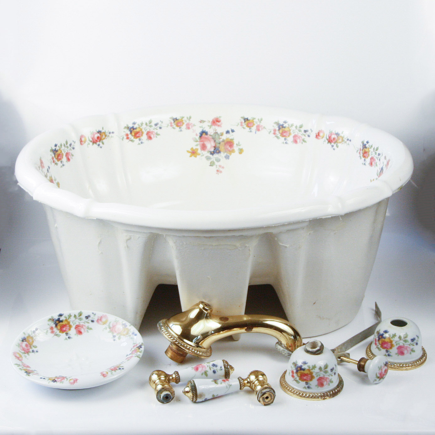 Porcelain Floral Vessel Sink with Matching Fixtures