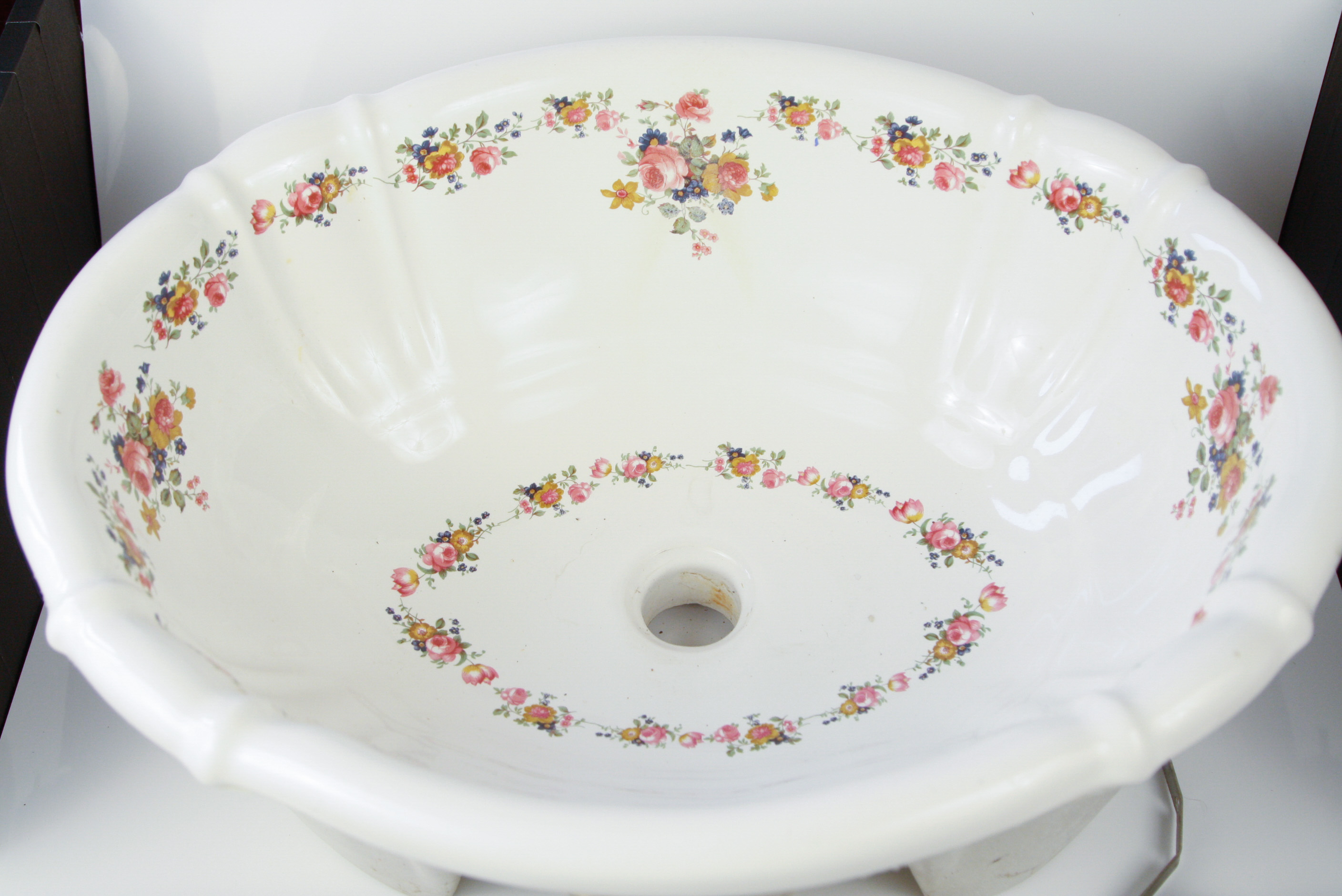 Porcelain Floral Vessel Sink with Matching Fixtures