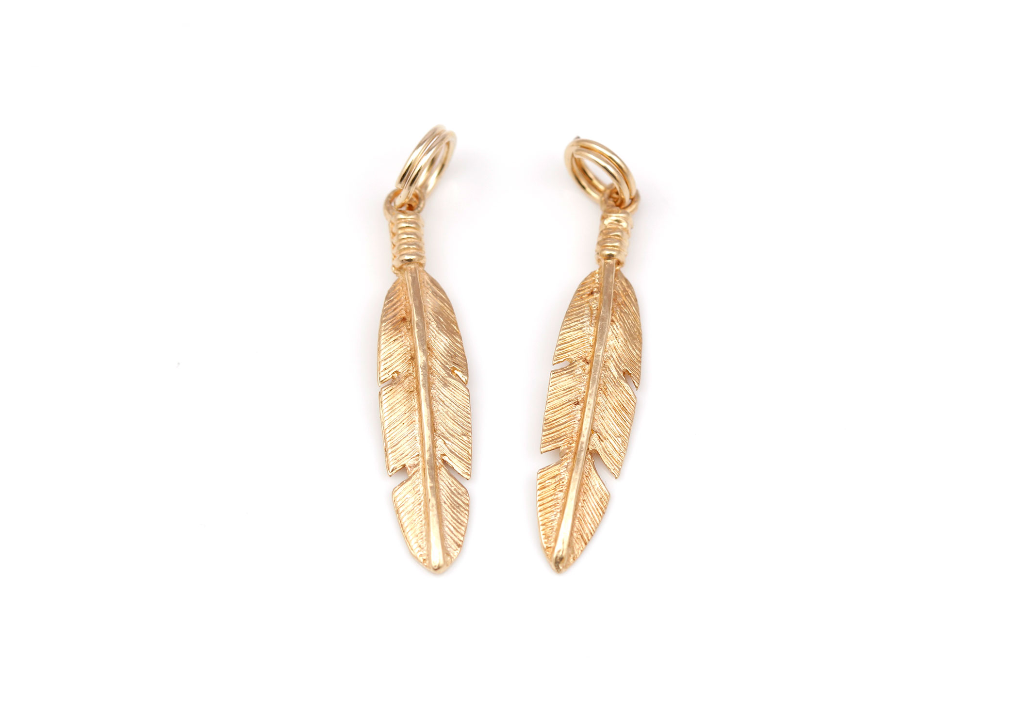 14K Yellow Gold Feather Pendants