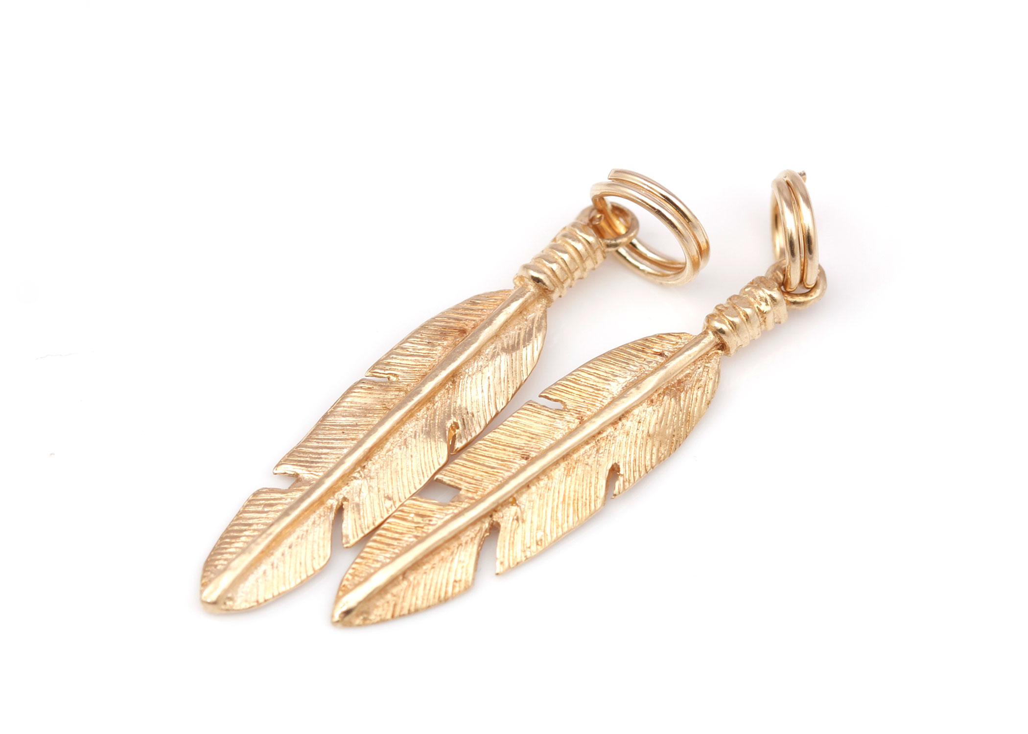 14K Yellow Gold Feather Pendants