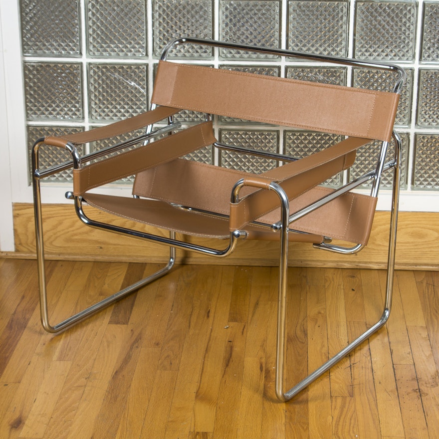 Bauhaus "Wassily" Steel And Leather Armchair After Marcel Breuer