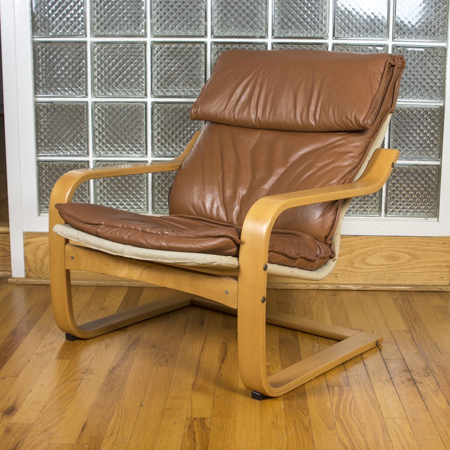 Cantilevered Beech Bentwood Armchair with Leather Cover
