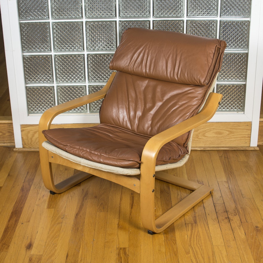 Cantilevered Beech Bentwood Armchair with Leather Cover