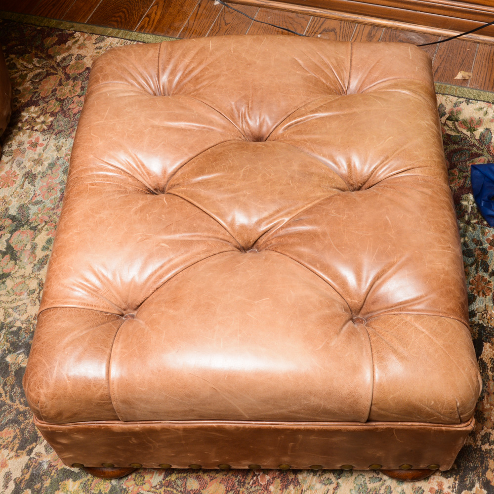 Ralph Lauren Button Tucked Leather Arm Chair and Ottoman