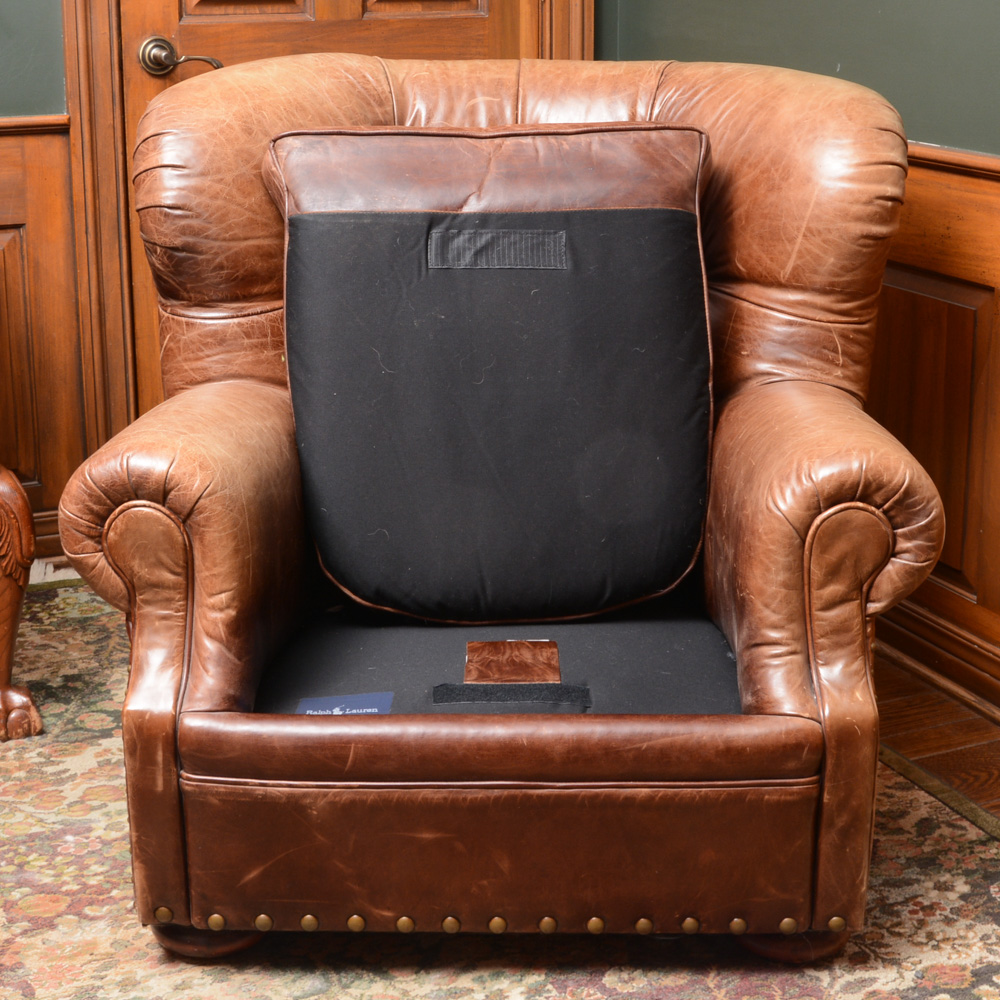 Ralph Lauren Button Tucked Leather Arm Chair and Ottoman