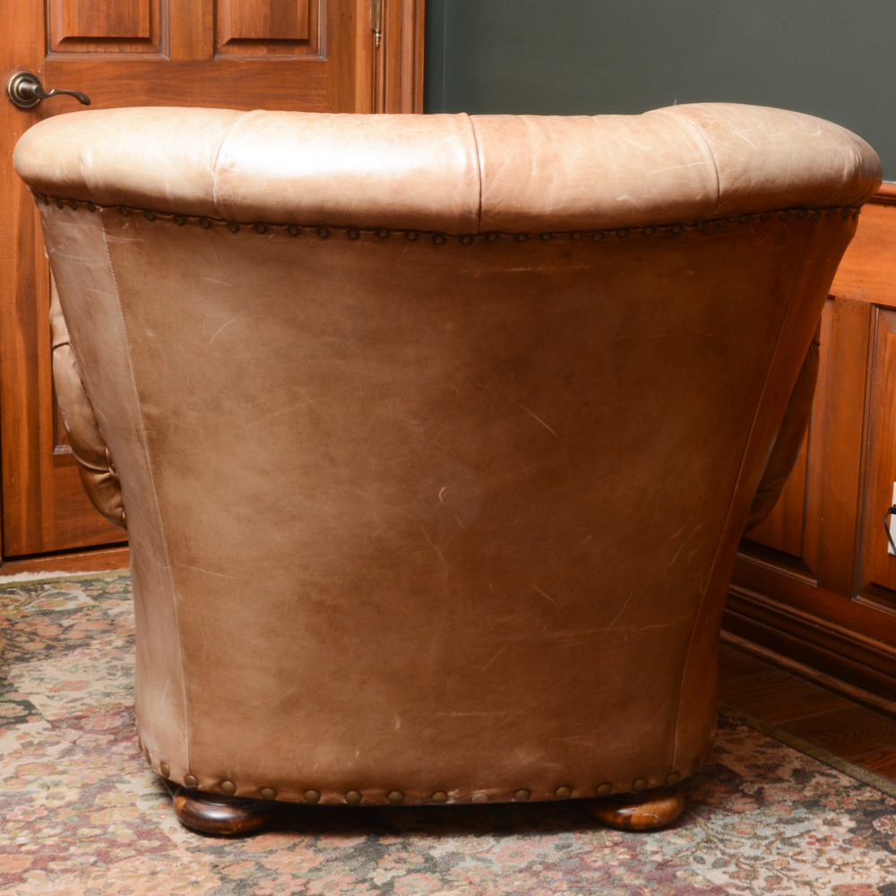 Ralph Lauren Button Tucked Leather Arm Chair and Ottoman