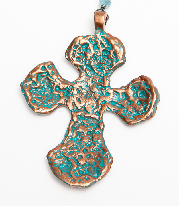 Beaded Crystal Pendant Necklaces with Copper Cross