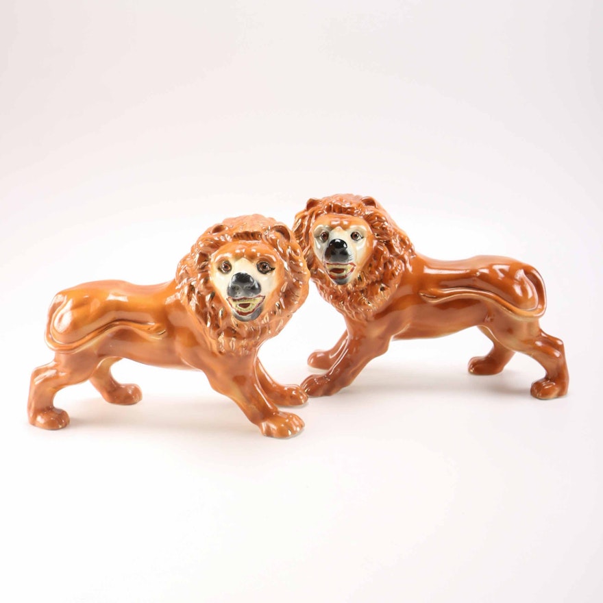 Pair of Ceramic Lion Figurines