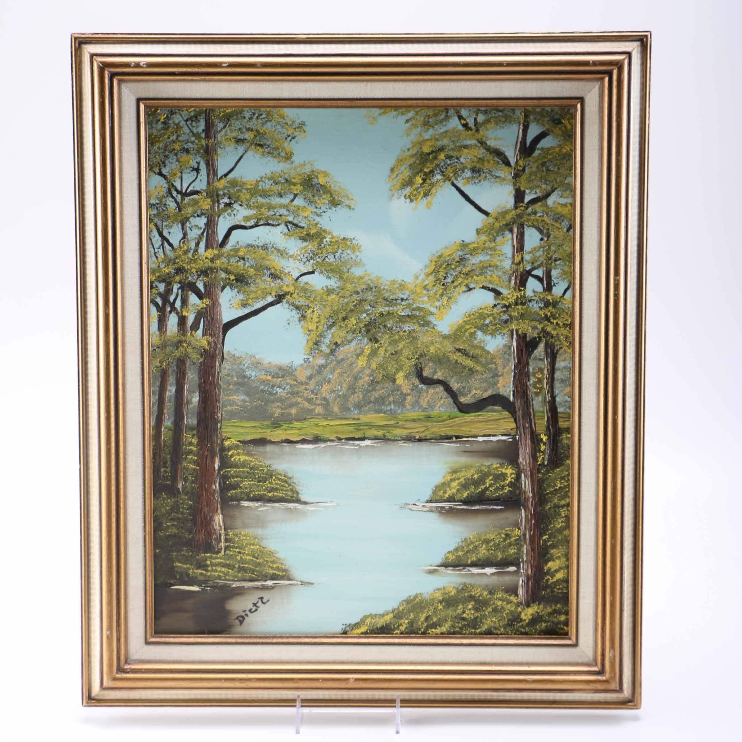 Dietz Oil Painting of Landscape on Canvas Board