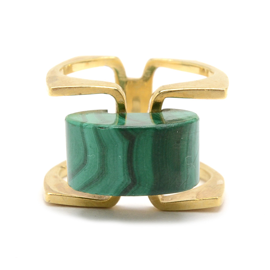 18K Yellow Gold Modernist Natural Malachite Ring