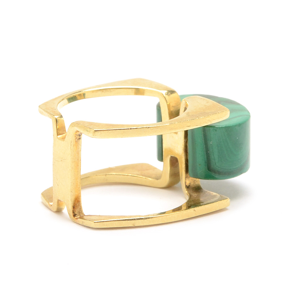 18K Yellow Gold Modernist Natural Malachite Ring