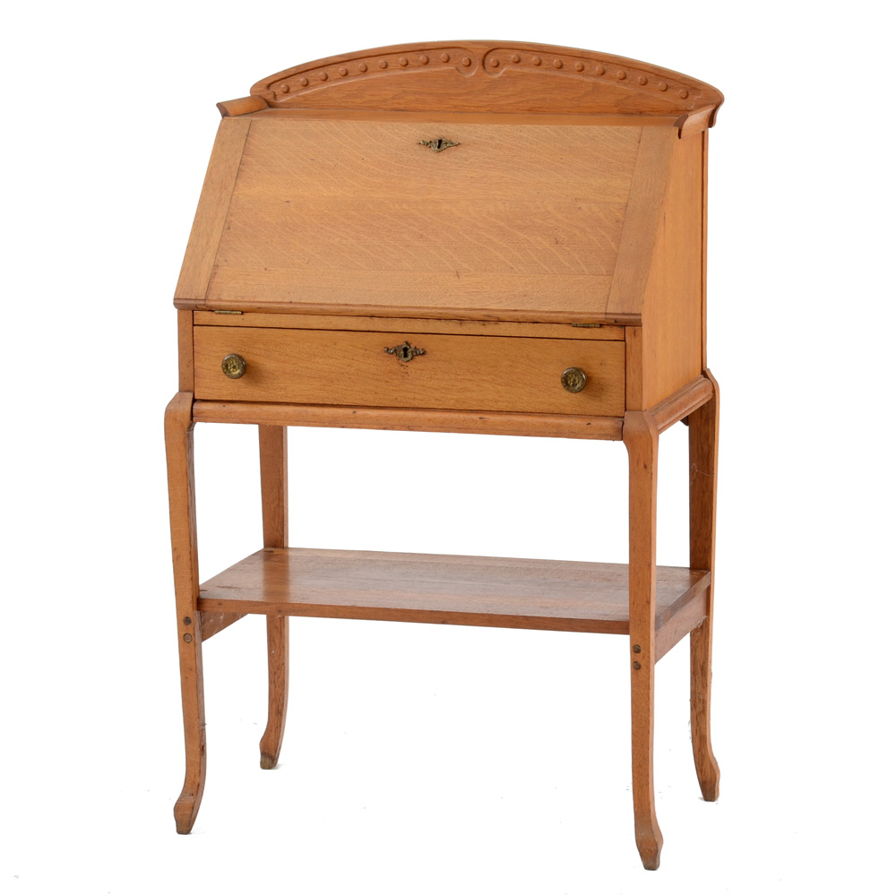 Antique Oak Slant Top Secretary Desk