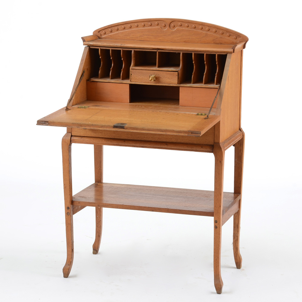 Antique Oak Slant Top Secretary Desk